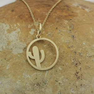 Dainty 14k Solid Gold Cactus Pendant Necklace