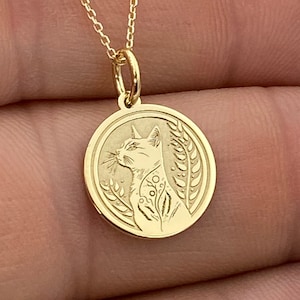 Dainty 14K Solid Gold Cat Necklace, Personalized Cat Pendant, Cat Jewelry, Gold Animal Pendant, Pet Necklace