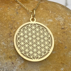 14k Solid Gold Flower Of Life Necklace, Personalized Flower Of Life Pendant, Flower Of Life Symbol