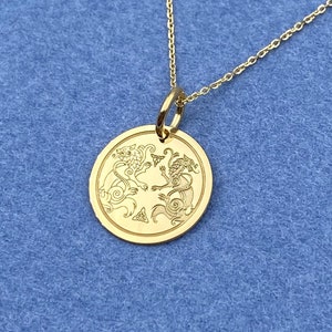 14k Solid Gold Odins Two Wolves Necklace, Personalized Two Wolves Necklace, Nordic Wolves Pendant, Geri And Freki Pendant
