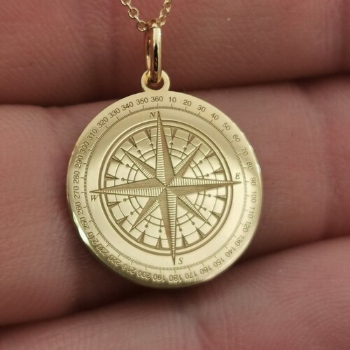 14K Solid Gold Compass Necklace Compass Jewelry Compass Etsy
