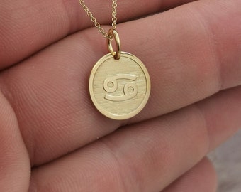 Dainty 14k Solid Gold Cancer Zodiac Necklace, Cancer Symbol Pendant, Zodiac Solid Gold, Personnalisé Cancer Sign Zodiac, Custom Zodiac