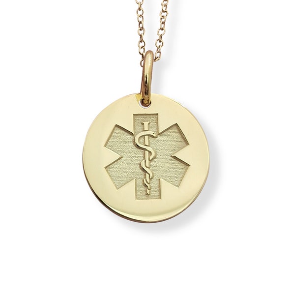 14k Solid Gold Medical Alert Necklace, Personalized Medical Alert Pendant, Custom Medical ID Pendant, Medical Jewelry