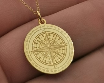 14K solid gold Compass necklace, compass jewelry, solid gold necklace, compass charm, personalized compass, custom pendant, traveler gift