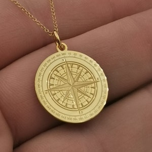 14K solid gold Compass necklace, compass jewelry, solid gold necklace, compass charm, personalized compass, custom pendant, traveler gift