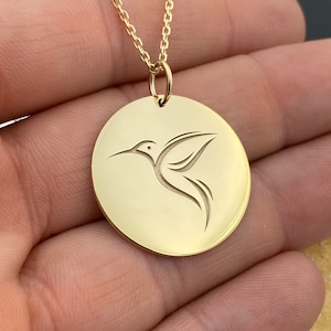 14k massief gouden kolibriehangerketting: gepersonaliseerde dierensieraden