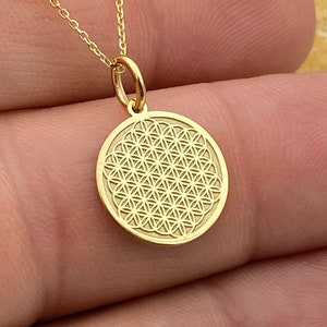 14k Solid Gold Flower Of Life Necklace, Personalized Flower Of Life Pendant, Flower Of Life Symbol