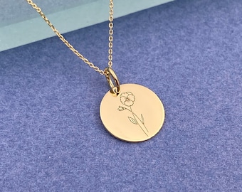 Dainty 14k Solid Gold February Month Flower Necklace, Personalized Violet Pendant, Birth Flower Necklace, February Month Violet Flower