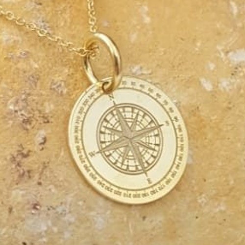 14K Solid Gold Compass Necklace Compass Jewelry Solid Gold Etsy