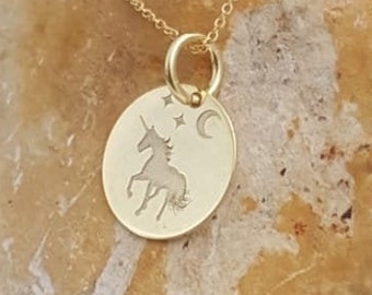 Unicorn necklace, Horse lover necklace, Solid Gold k14 necklace, unicorn jewelry, horse necklace, unicorn charm, dainty necklace gift