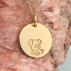 14k Solid Gold Panda Necklace: Custom Engraved Pendant