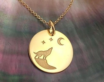 Wolf necklace, 14K solid Gold necklace, wolf pendant, wolf Custom necklace, charm necklace, wolf night lover, Gold wolf gift, gift for her