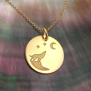 Wolf necklace, 14K solid Gold necklace, wolf pendant, wolf Custom necklace, charm necklace, wolf night lover, Gold wolf gift, gift for her