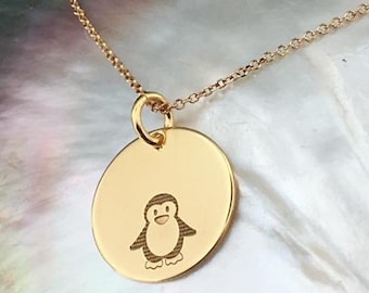 14k Solid Gold penguin necklace, animal necklace, penguin pendant, Custom necklace, penguin jewelry, Gold necklace, delicate gift for her
