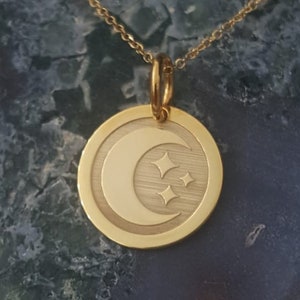 Moon Necklaces, Celestial Jewelry, Crescent Moon Necklace, solid gold 14k necklace, Disc Pendant, Necklace, Moon Jewelry, moon lovers gift