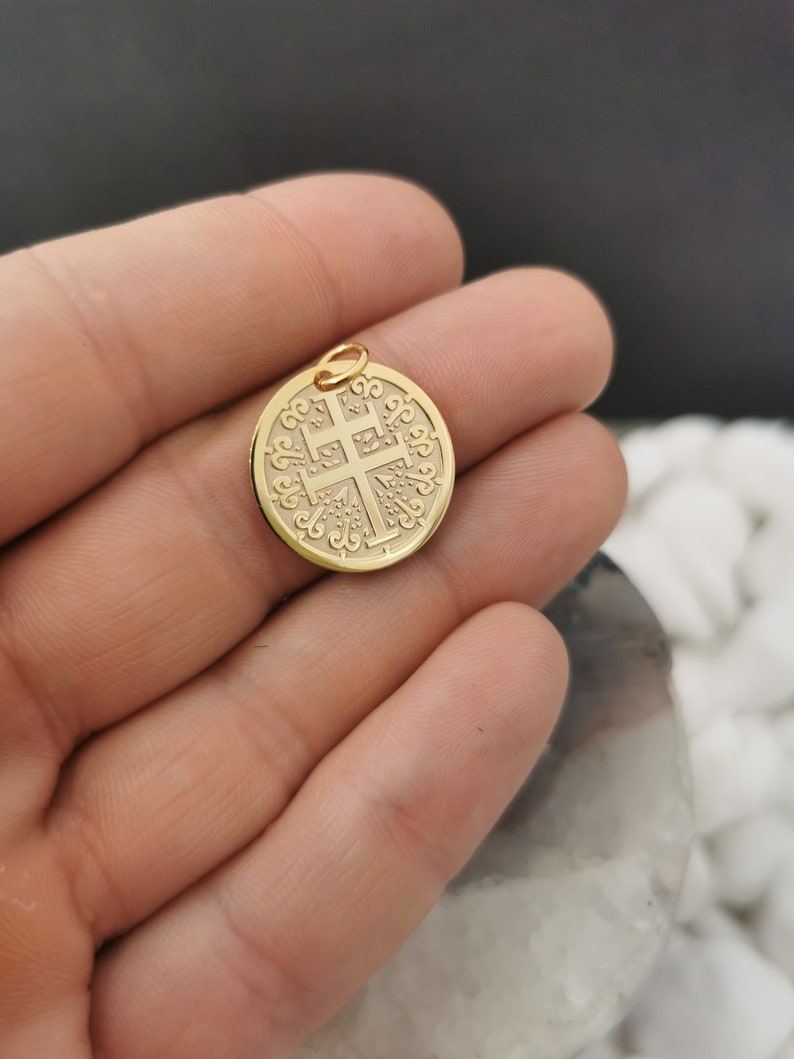 Dainty 14k Solid Gold Cross of Lorraine Necklace Personalized Etsy