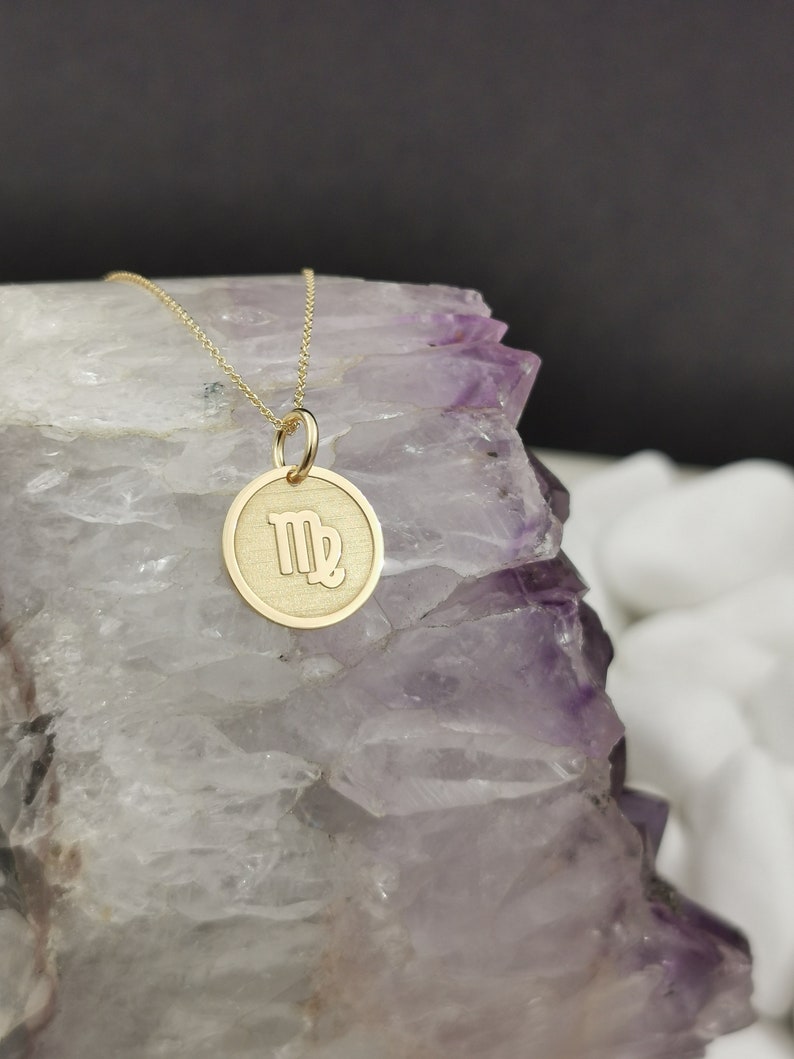 Virgo Symbol Pendant Zodiac Solid Gold Personalized Virgo Sign Zodiac Pendant Dainty 14k Solid Gold Virgo Necklace Custom Zodiac