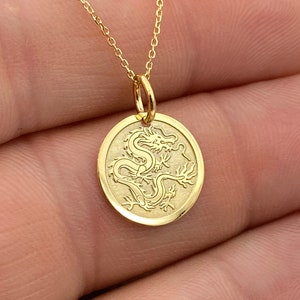 Dainty 14k Solid Gold Chinese Dragon Necklace, Personalized Chinese Dragon Pendant, Dragon Symbol Pendant, Chinese Mythology image 6