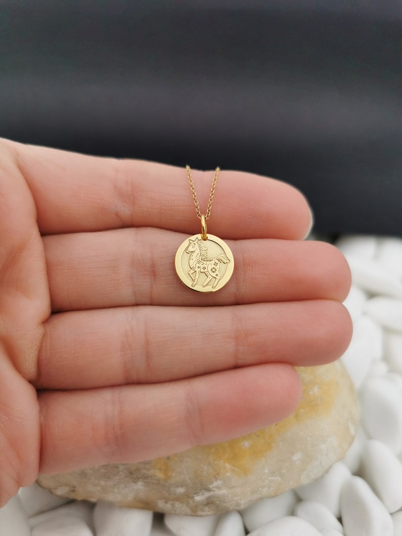 Dainty 14k Solid Gold Horse Zodiac Necklace, Personalized Horse Zodiac Pendant, Chinese Zodiac Pendant, Year of the Horse image 5