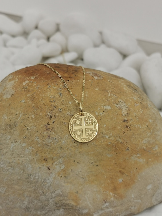 Jerusalem Cross' in 14k Gold with Roman Glass Pendant - The Jerusalem Gift  Shop