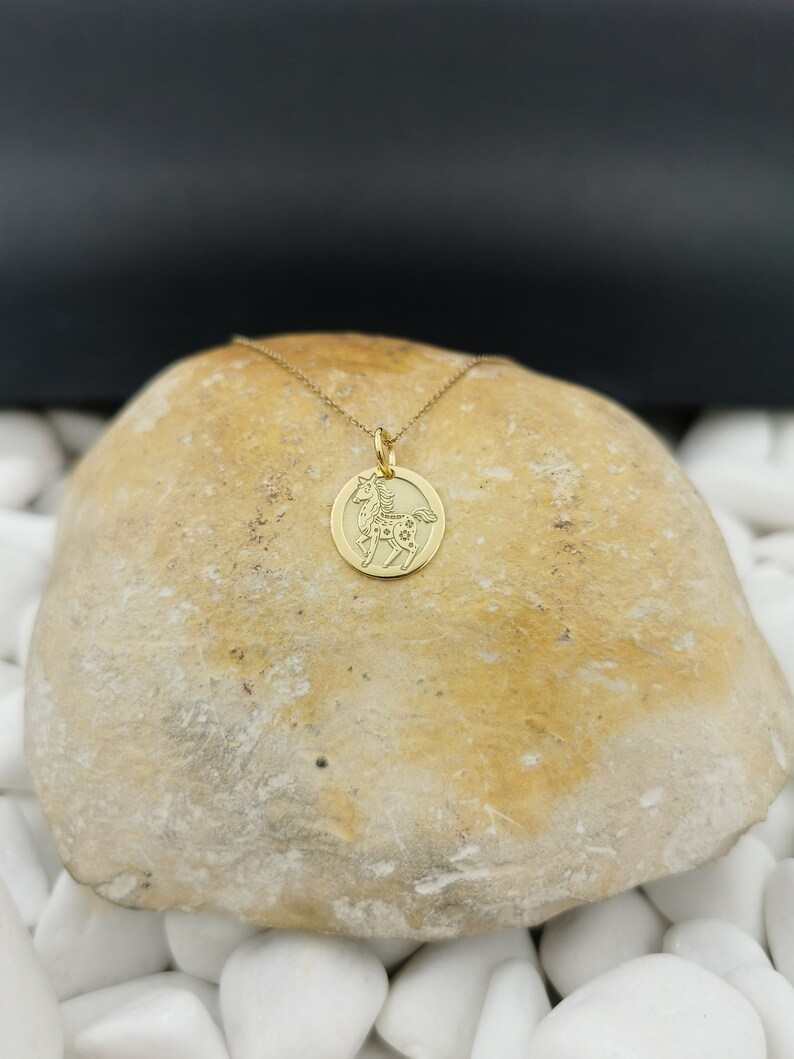 Dainty 14k Solid Gold Horse Zodiac Necklace, Personalized Horse Zodiac Pendant, Chinese Zodiac Pendant, Year of the Horse image 6