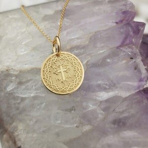 Personalized 14k Solid Gold Dainty Cross Coin Necklace For Protection, Greek Orthodox Jewelry, ICXC NIKA Coin Pendant, Baptism Gift for Girl