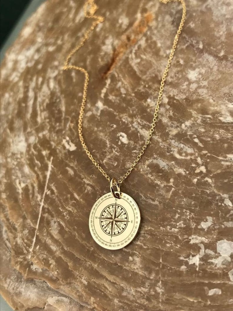 Compass Necklace Compass Jewelry 14K Solid Gold Necklace Etsy