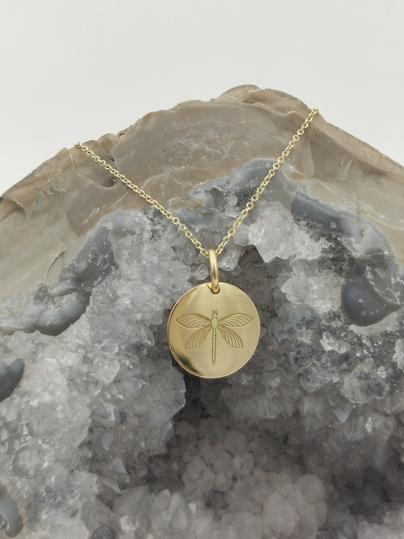 Dainty 14k Solid Gold Dragonfly Necklace Personalized Gold Etsy
