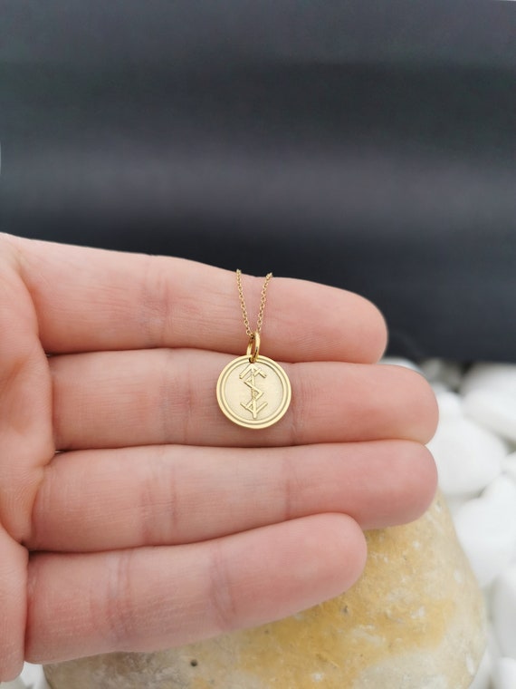 14k Solid Gold Viking Rune For Self Empowerment Necklace, Personalized Viking Rune Pendant, Norse Viking Rune Pendant