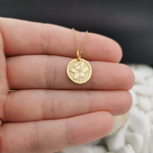 Dainty 14k Solid Gold Daffodil Flower Necklace, Personalized Daffodil Flower Pendant, Gold Daffodil Flower Coin, Flower Pendant image 6