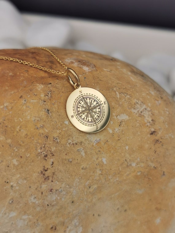 Extra Large Compass Pendant For Men Citrine & Diamond Accented 14k Rose Gold  0.45ct - AZ12606