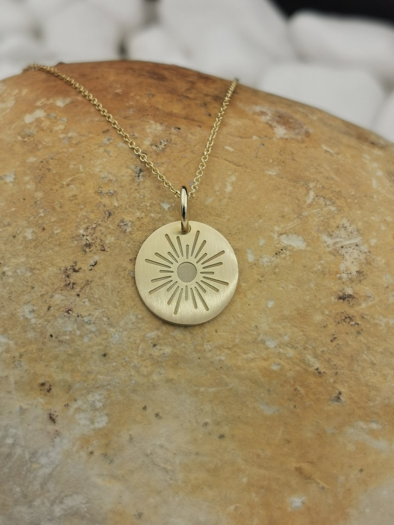 Dainty 14k Solid Gold Sun Necklace Personalized Brushed - Etsy
