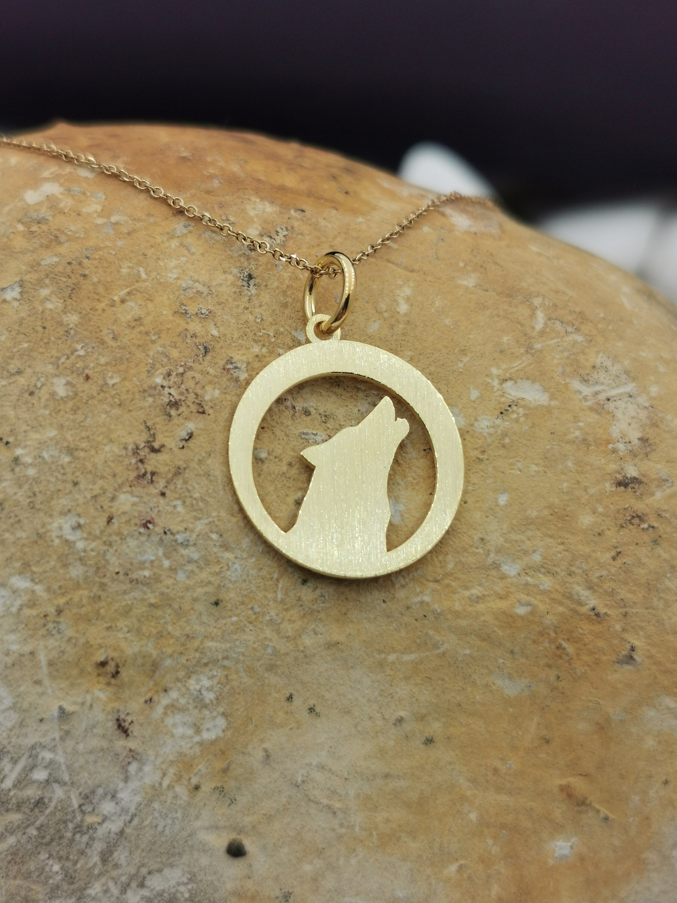 Dainty 14k Solid Gold Wolf Necklace Personalized Wolf Coin Etsy