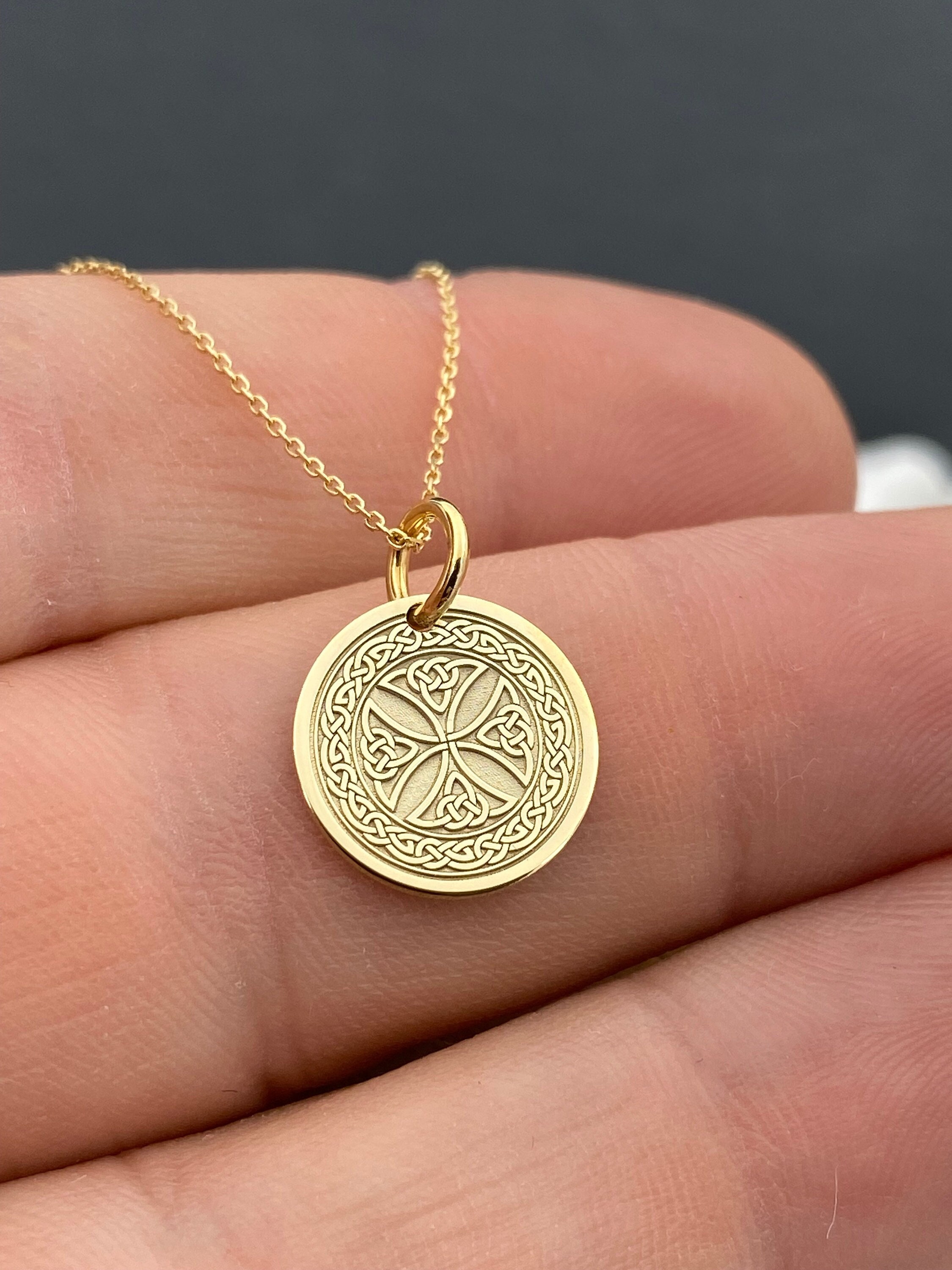 14k Yellow Gold Trinity Knot Pendant - Round Celtic Triquetra Necklace