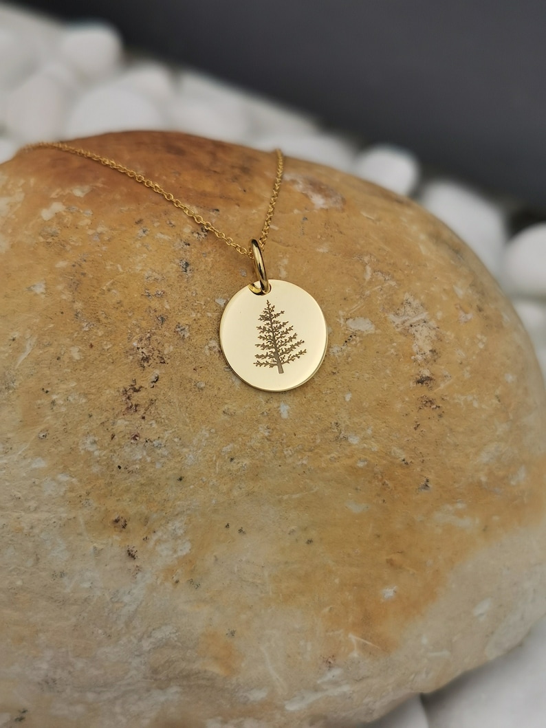 14k Solid Gold Evergreen Tree Necklacedainty Evergreen Tree Etsy