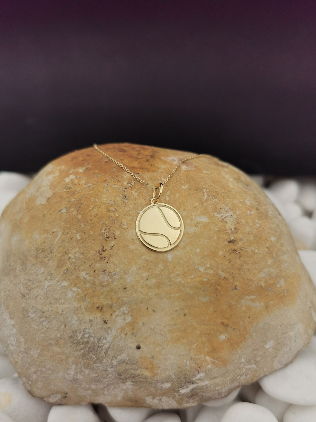 Dainty 14k Solid Gold Tennis Ball Necklace, Personalized Tennis Ball