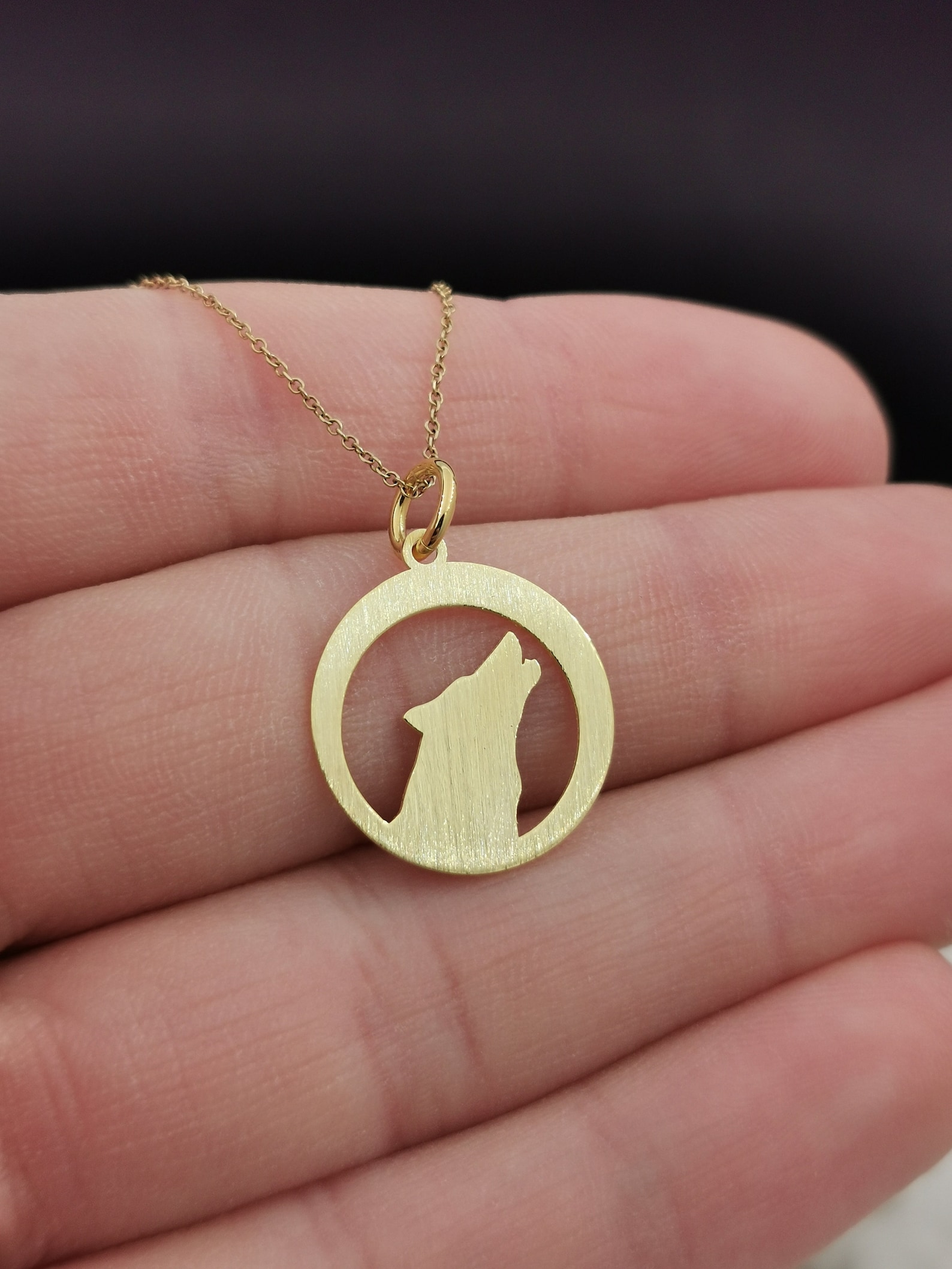 Dainty 14k Solid Gold Wolf Necklace Personalized Wolf Coin Etsy