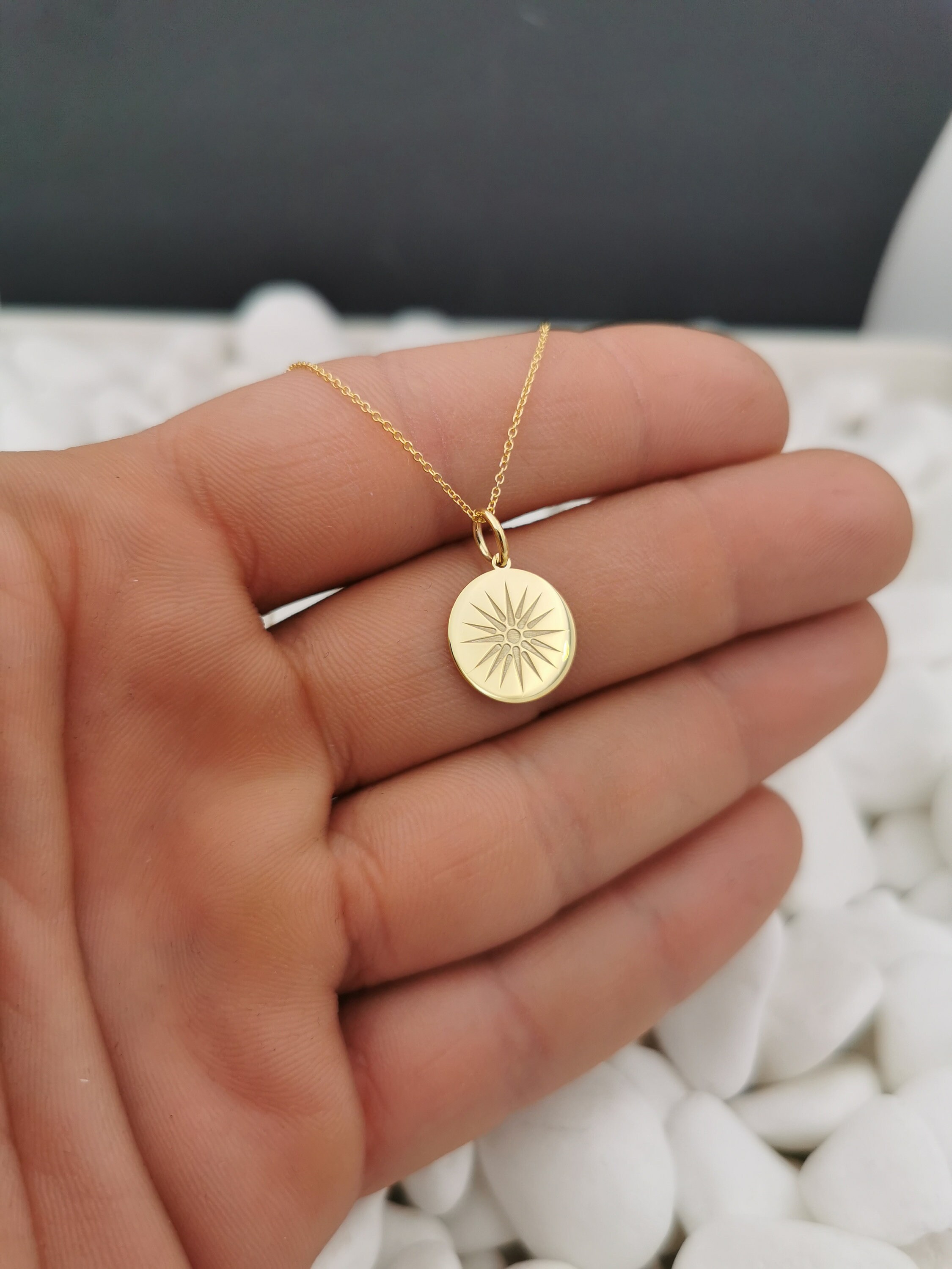 14K Solid Gold Vergina Sun Necklace