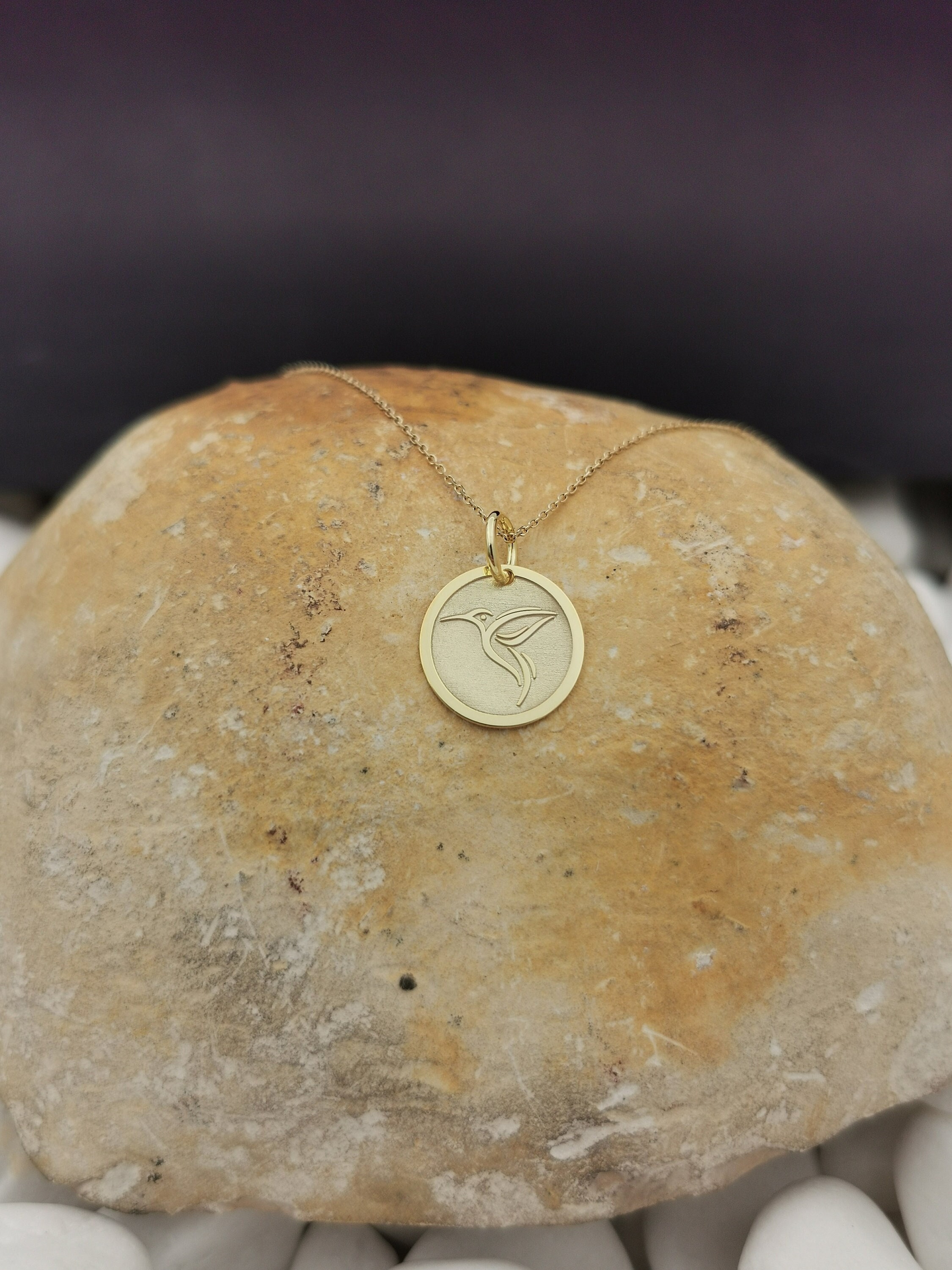 Dainty 14k Solid Gold Hummingbird Necklace: Personalized Animal Pendant