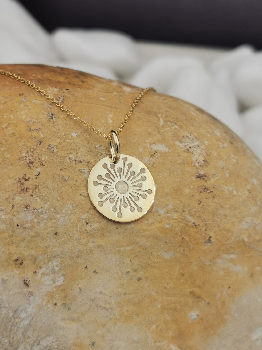 Dainty 14k Solid Gold Dandelion Necklace for Women, Solid Gold ...