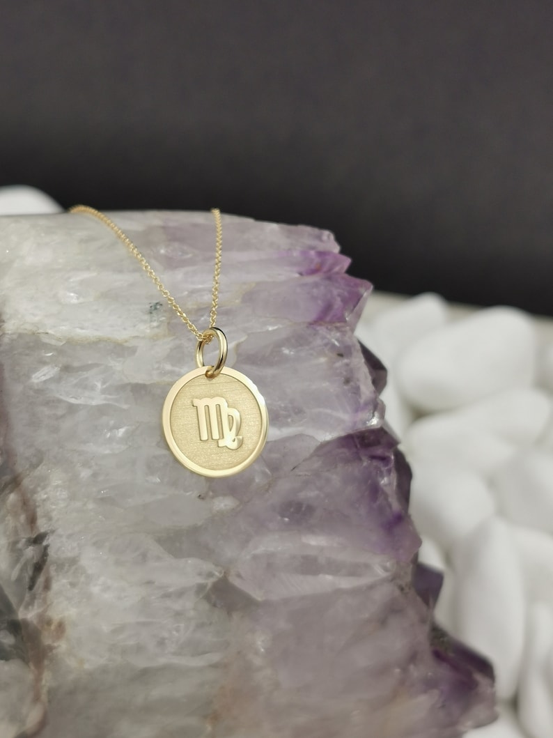 Virgo Symbol Pendant Zodiac Solid Gold Personalized Virgo Sign Zodiac Pendant Dainty 14k Solid Gold Virgo Necklace Custom Zodiac