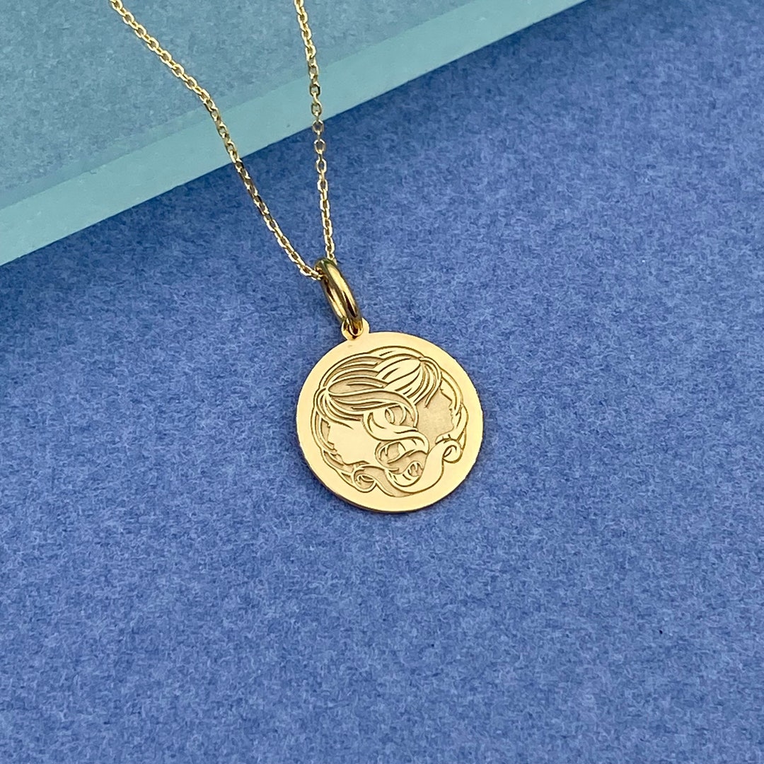 Dainty 14k Solid Gold Gemini Zodiac Necklace, Gemini Symbol Pendant, Zodiac Necklace, Gemini