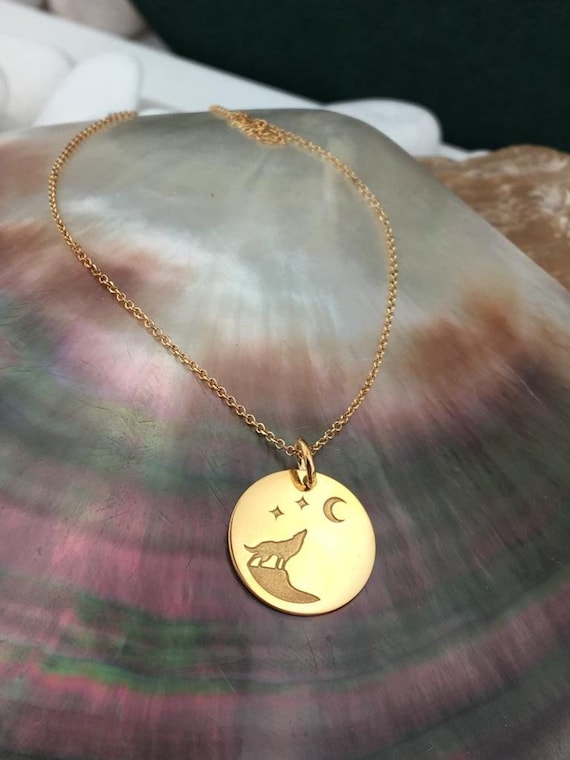 Wolf Necklace 14K Solid Gold Necklace 