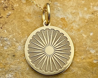 Dainty 14K Solid Gold Ashoka Chakra Necklace Personalized Ashoka Chakra Pendant Dharma Wheel Necklace Yoga Jewelry Chakra Pendant
