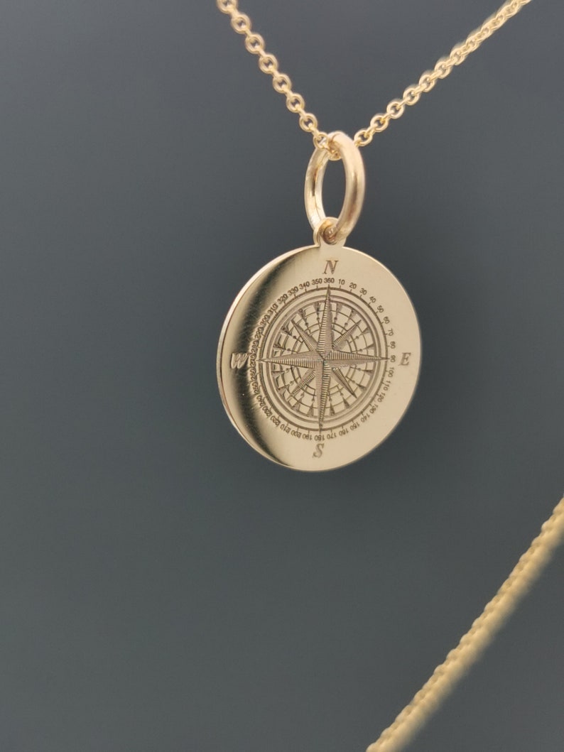 14K Solid Gold Compass Necklace Compass Jewelry Compass Etsy