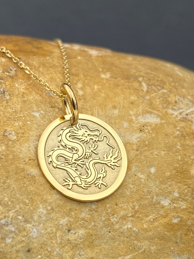 Dainty 14k Solid Gold Chinese Dragon Necklace, Personalized Chinese Dragon Pendant, Dragon Symbol Pendant, Chinese Mythology image 5