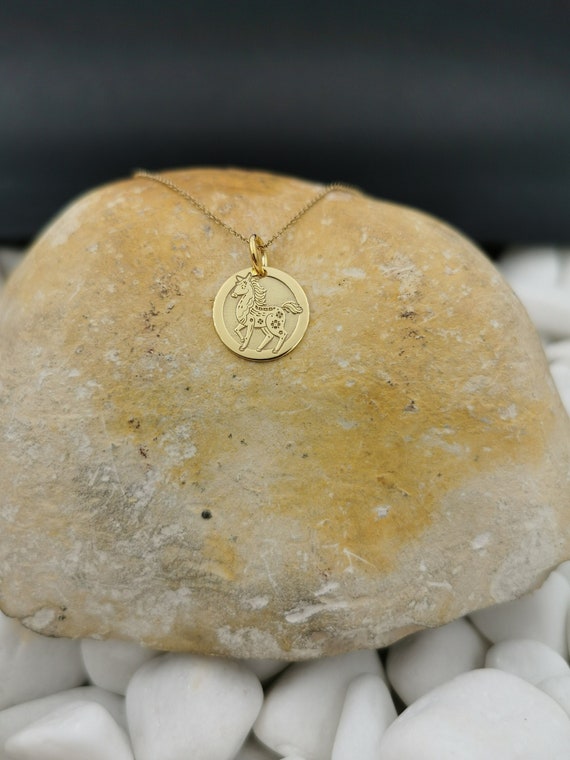 Dainty 14k Solid Gold Horse Zodiac Necklace, Personalized Horse Zodiac Pendant, Chinese Zodiac Pendant, Year of the Horse