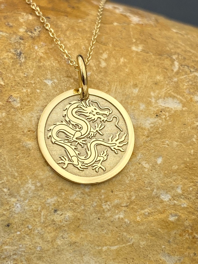 Dainty 14k Solid Gold Chinese Dragon Necklace, Personalized Chinese Dragon Pendant, Dragon Symbol Pendant, Chinese Mythology image 3