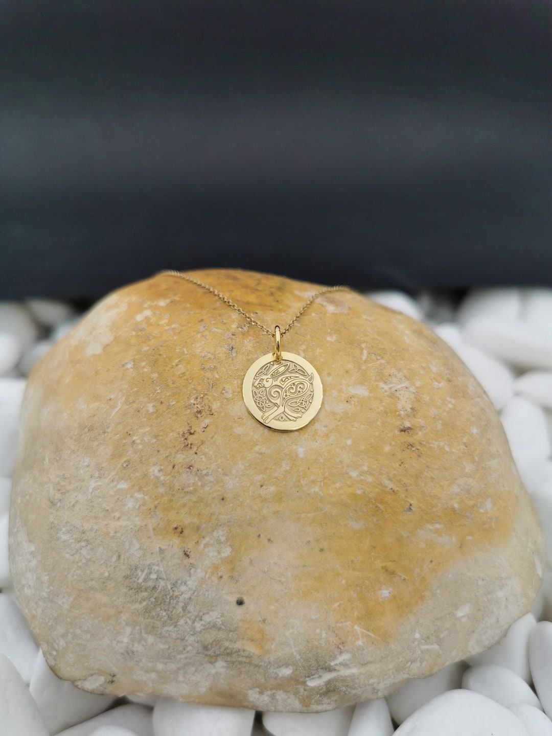 Dainty 14k Solid Gold Celtic Rabbit Necklace, Personalized Celtic ...