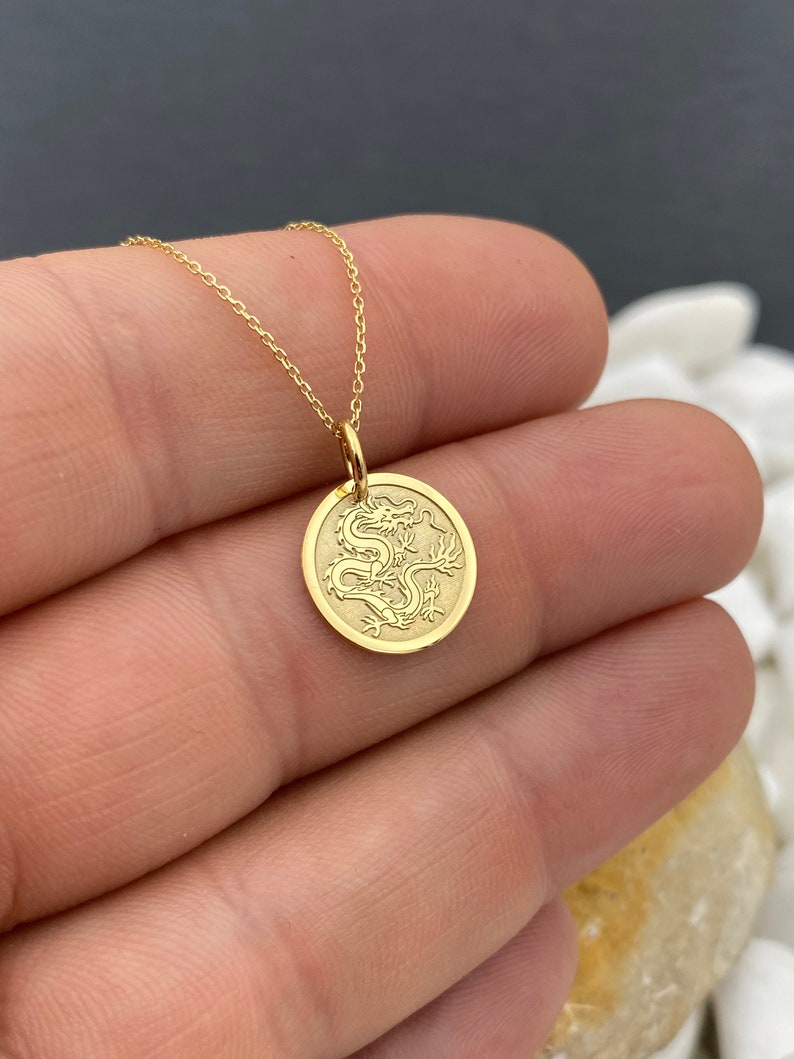 Dainty 14k Solid Gold Chinese Dragon Necklace, Personalized Chinese Dragon Pendant, Dragon Symbol Pendant, Chinese Mythology image 1